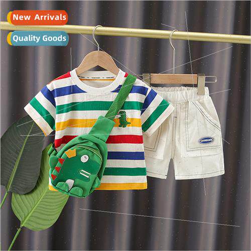 2023 summer new boys and girls round neck striped short-slee