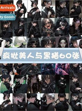 60 crazy  of beauty and black cat anime stickers dark charac