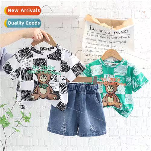 Boys summer short-sleeved suit 2023 new fashionable square b