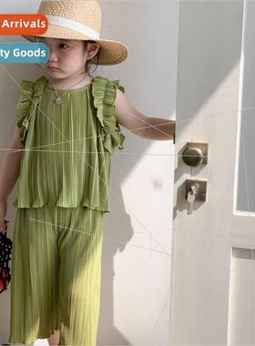 Childrens suit 2023 summer Korean  of the girls pressed ruff