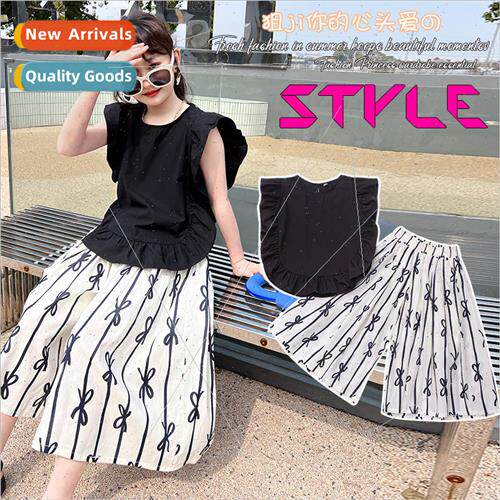 Childrens clothing girls fly sleeve suit summer new Korean