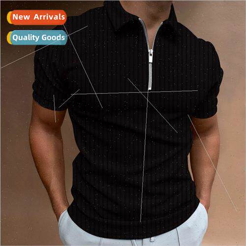 2023 spring and summer mens T-shirt striped zipper short-sle