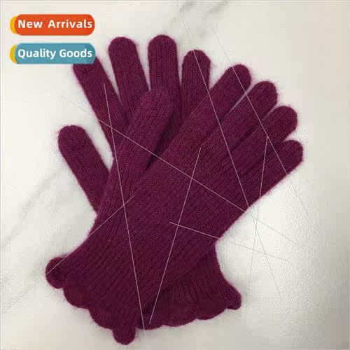 Knitted gloves female winter new Korean solid color lace des