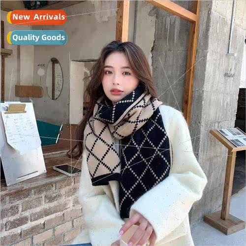 2022 new scarf diamond plaid knitted plaid winter Korean hun