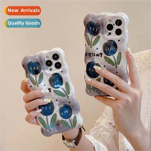 Blue glitter tulip flower 适用 iPhone 14pro new 13promax pho