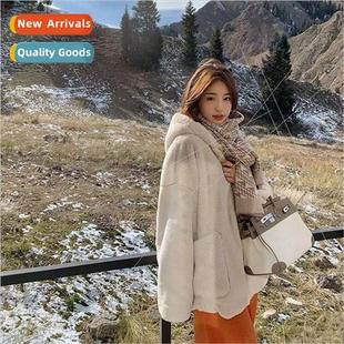 Korean new lambs thickened loose winter and fall 2021 Coat