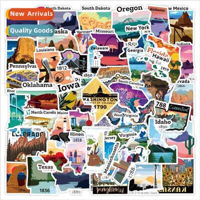 50 U.S. city map stickers luggage scooter thermos personaliz