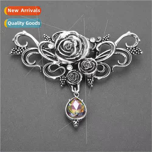 New fashion retro rose brooch with diamond drop corsage pin
