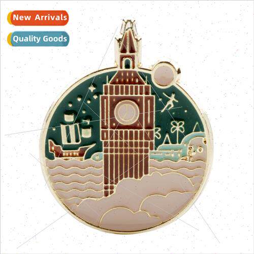 Jewelry Creative Clock Castle Brooch Oil Drip Round Sea 适用