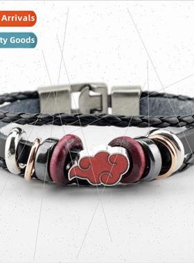 Anime Naruto Personalized Red Cloud Leather Woven Bracelet B