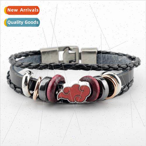 Anime Naruto Personalized Red Cloud Leather Woven Bracelet B