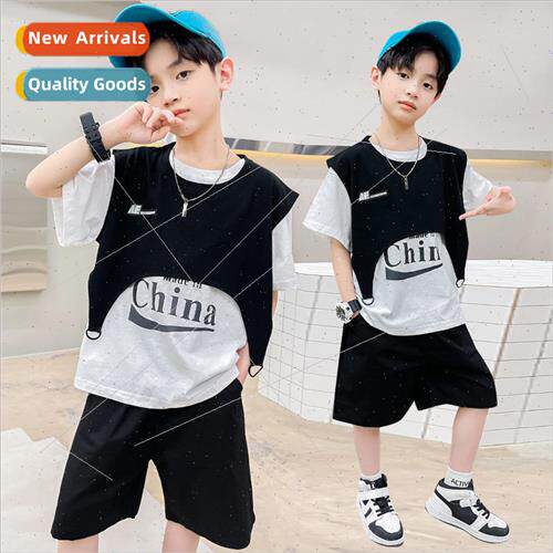 2023 new childrens boys casual suit summer  middle and large