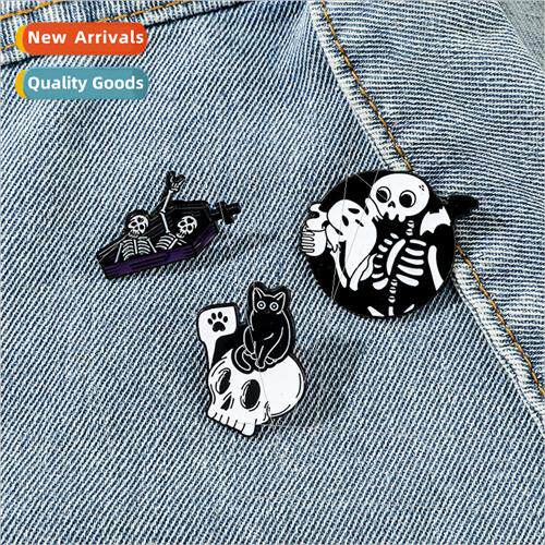 Cartoon personality Halloween brooch skull ghost cat metal b