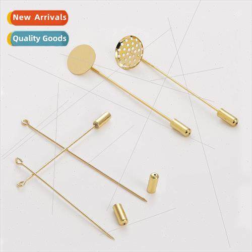 14k color preservation gold wrapped 9 words brooch long pin