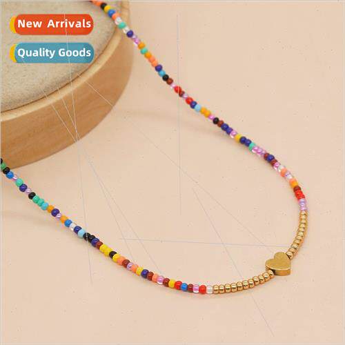 Bohemian MGB Rice Bead Collarbone Necklace Gold Heart Neckla