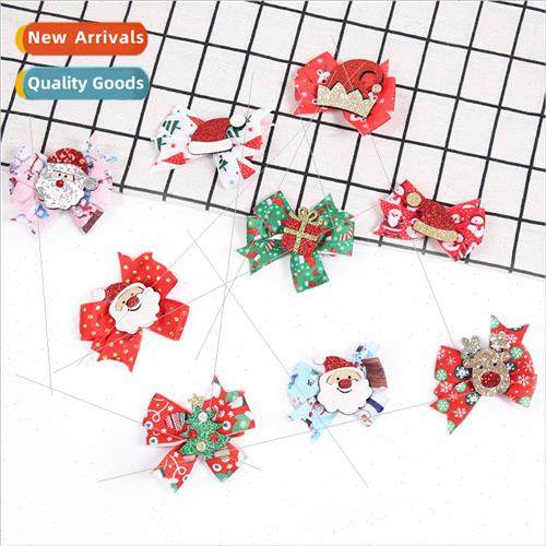 New Christmas hair clips female Santa Claus antlers bow hair