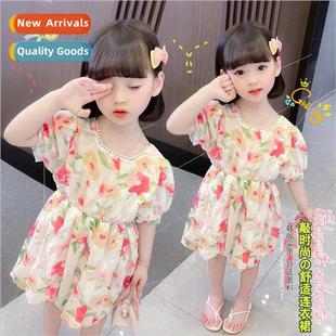 chiffon large new Korean middl summer dress Girls flower