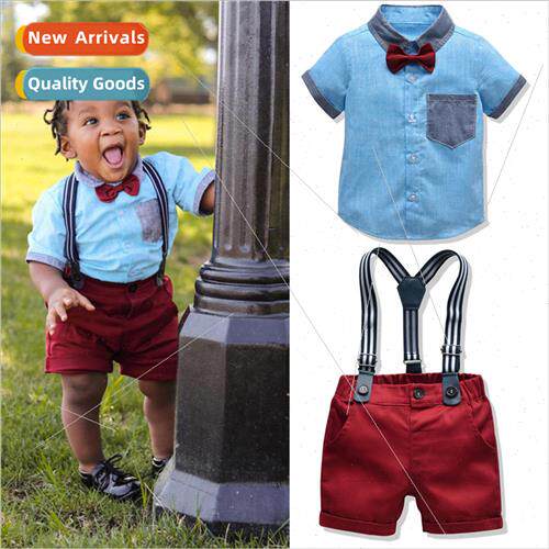 Childrens suit Boys summer short-sleeved shirt with back sho