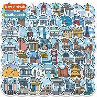 around the sticker famous icon buildings cartoon world