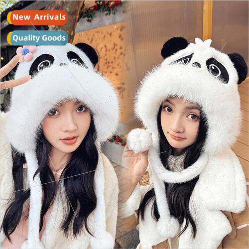 Cute cartoon black and white panda hat fall and winter girls
