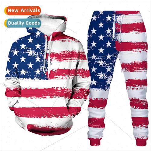 New flag sweatshirt mens fall 3D digital printing fashion me