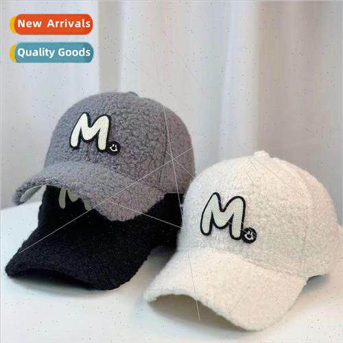 New M embroidered letters hat female fall and winter lamb wo