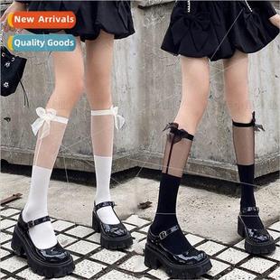 summer womens Lolita bow mesh splicing socks calf