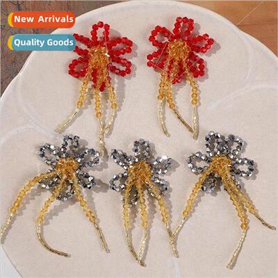 retro Hong Kong  tassel crystal flowers diy handmade weaving