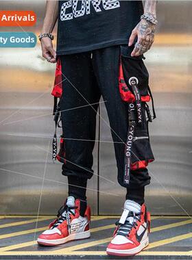 Guochao set hiphop webbing Harun drawstring pants men ins hi