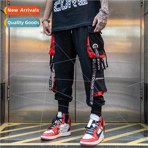 Guochao set hiphop webbing Harun drawstring pants men ins hi