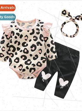 Childrens Wrap Hoodie Pants Two Piece Hairband Leopard Print