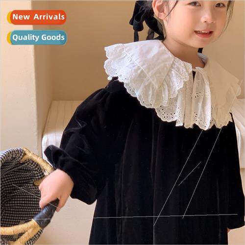 CHILDRENS DRESS 2023 FALL NEW KOREAN GIRLS VELVET DRESS APPLICABLE