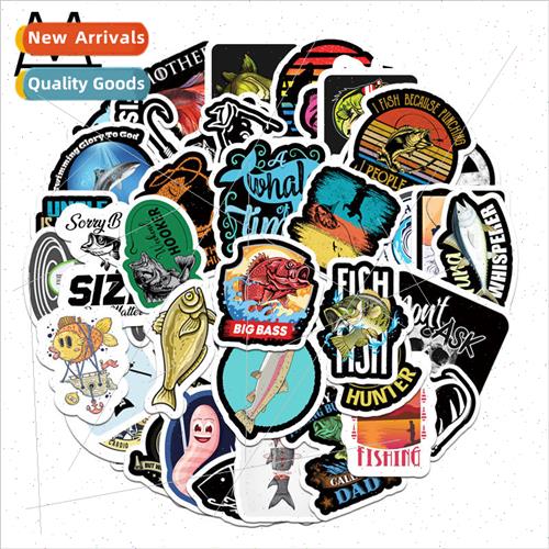 52 fishing series cartoon -repeat stickers trolley luggage d
