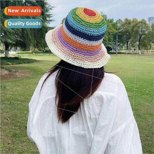 Japanese ins rainbow straw hat female summer outing sunscree