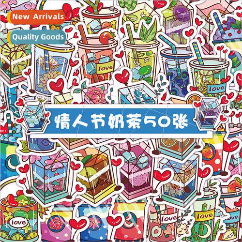 50 Valentines Day milk tea cup stickers teenage girl heart c