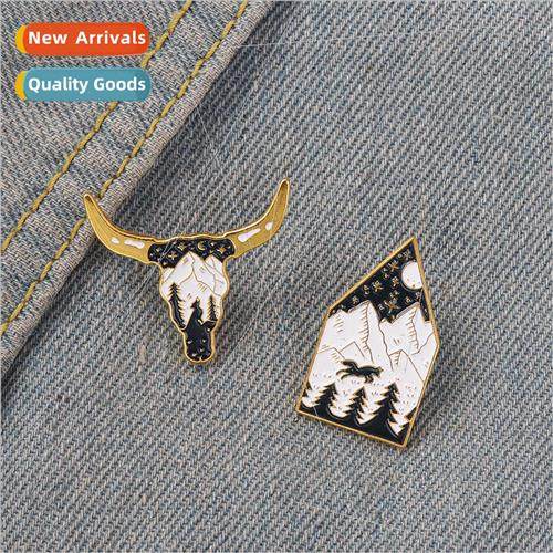 Badge new jewelry creative cartoon night scene pattern cow h