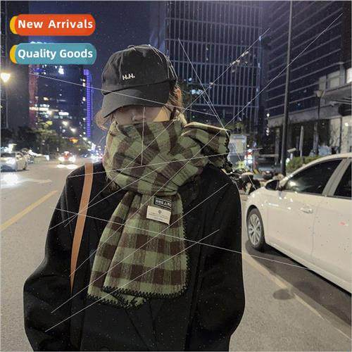 Retro plaid scarf Ms. 2023 new winter thickened Korean  of t
