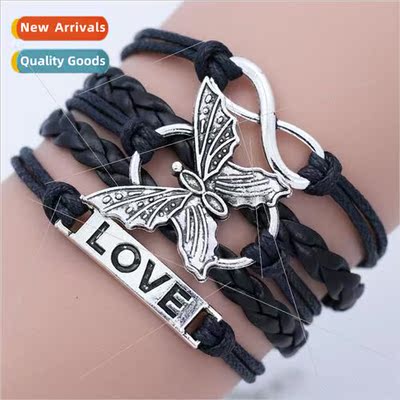 Hand Knit Multi-color Butterfly LOVE Word Plaque Infinity Mu