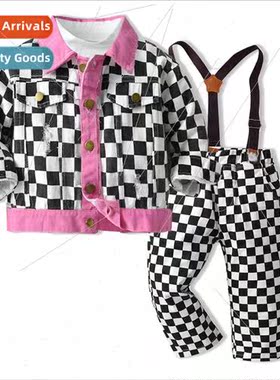 New Kids 2022 Spring Childrens Black and White Check Long Sl