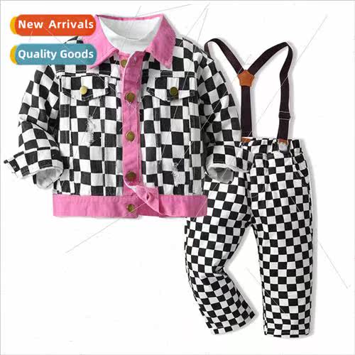 New Kids 2022 Spring Childrens Black and White Check Long Sl