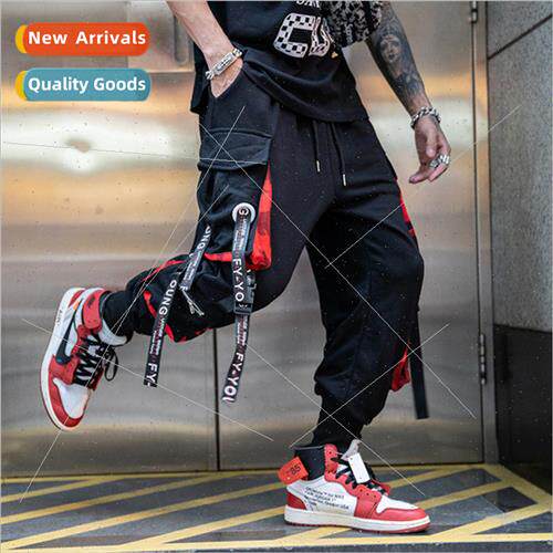 Guochao set hiphop webbing Harun drawstring pants men ins hi