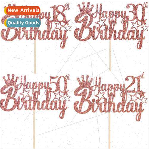 Numbers English Happy Birthday Cake Insert Plaque Rose Gold