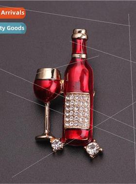 Diamond wine bottle wine glass brooch fashion clothing backp