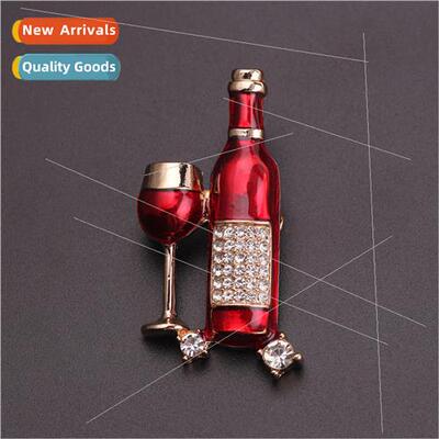 Diamond wine bottle wine glass brooch fashion clothing backp