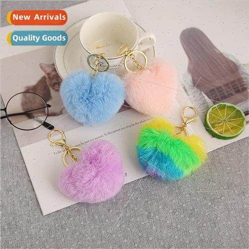 Pink girl heart heart peach heart plush keychain imitation r