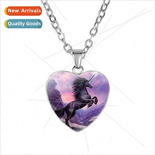 Childrens cartoon unicorn heart pendant necklace New cross c