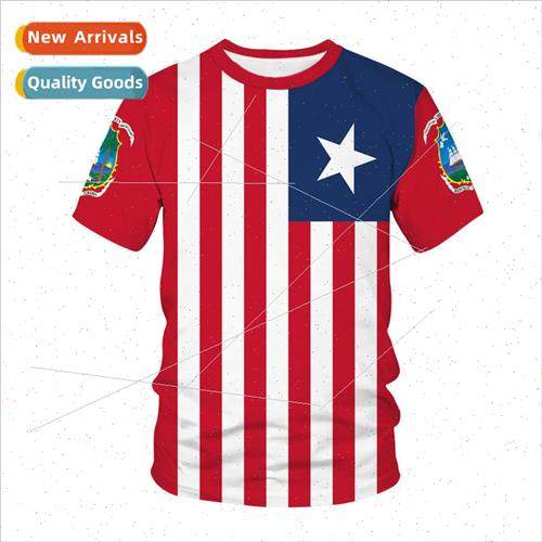 2021 new 3d short T digital printing striped flag mens youth