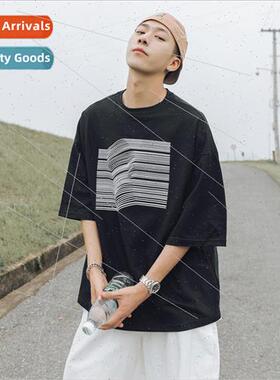 Summer striped printed short-sleeved T-shirt men handsome ro