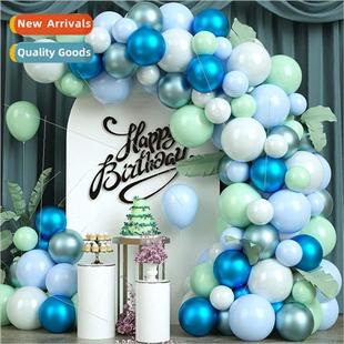 green metallic birthday blue 适用 and set Macaron balloon