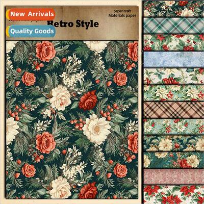 Vintage material paper 12 pcs botanical floral plaid pattern